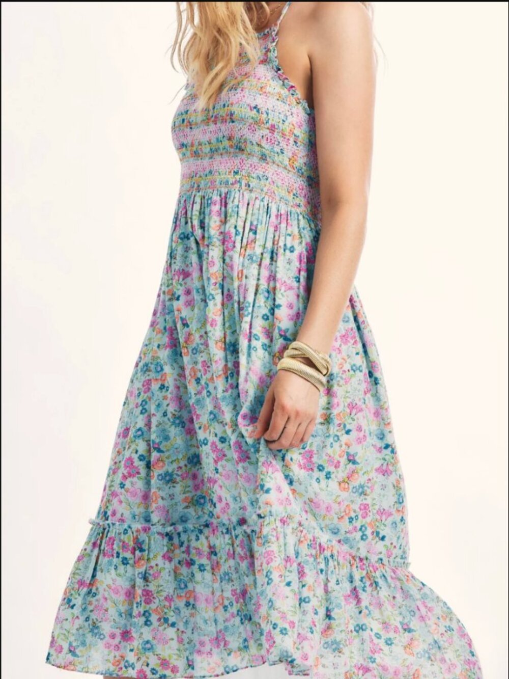 LoveShackFancy Ottawa Midi Halter Dress in Coral Reef Waves Tassel Sz L $425.00